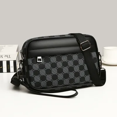 Men Messenger Clutch Business Woven Plaid Casual PU Bag