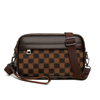 Men Messenger Clutch Business Woven Plaid Casual PU Bag
