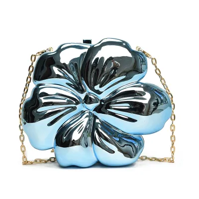 Women Fashion Acrylic Flower Shaped Metal Crossbody Chain Bag Latch Closure