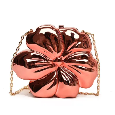 Women Fashion Acrylic Flower Shaped Metal Crossbody Chain Bag Latch Closure