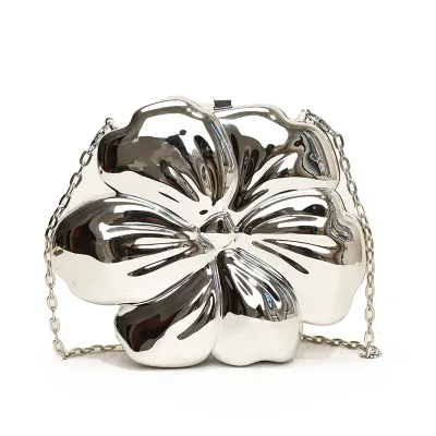 Women Fashion Acrylic Flower Shaped Metal Crossbody Chain Bag Latch Closure
