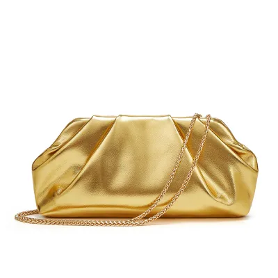 Women Party Metal Chain Pleated Cloud Evening Bag PU Magnetic Buckle Small Square