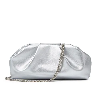 Women Party Metal Chain Pleated Cloud Evening Bag PU Magnetic Buckle Small Square