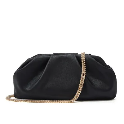 Women Party Metal Chain Pleated Cloud Evening Bag PU Magnetic Buckle Small Square