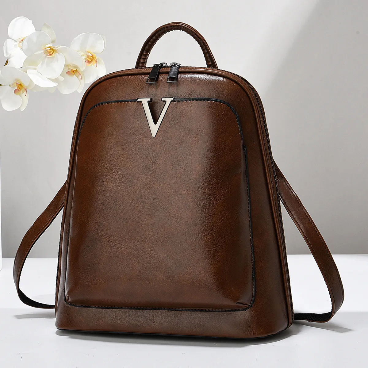 Women's Urban Simplicity PU Shell School Backpack with Zipper Closure