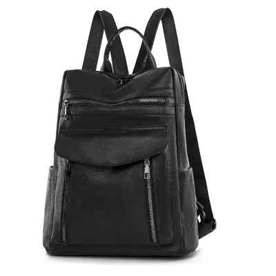 Women Fashionable Contrast Color Outdoor Travel Backpack PU Zipper Soft