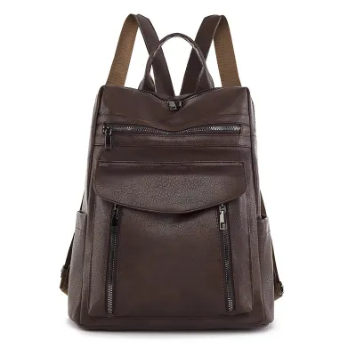 Women Fashionable Contrast Color Outdoor Travel Backpack PU Zipper Soft