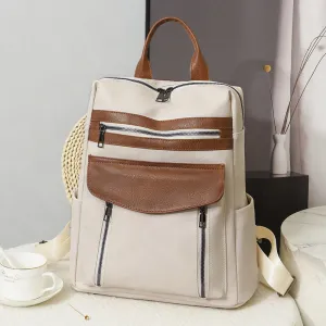 Women Fashionable Contrast Color Outdoor Travel Backpack PU Zipper Soft