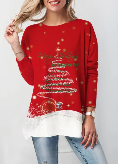 Christmas Autumn Women Printed Round Neck Long Sleeve T-Shirt Top Loose