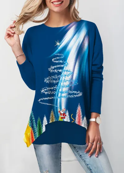 Christmas Autumn Women Printed Round Neck Long Sleeve T-Shirt Top Loose