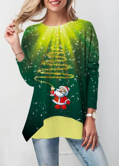 Christmas Autumn Women Printed Round Neck Long Sleeve T-Shirt Top Loose