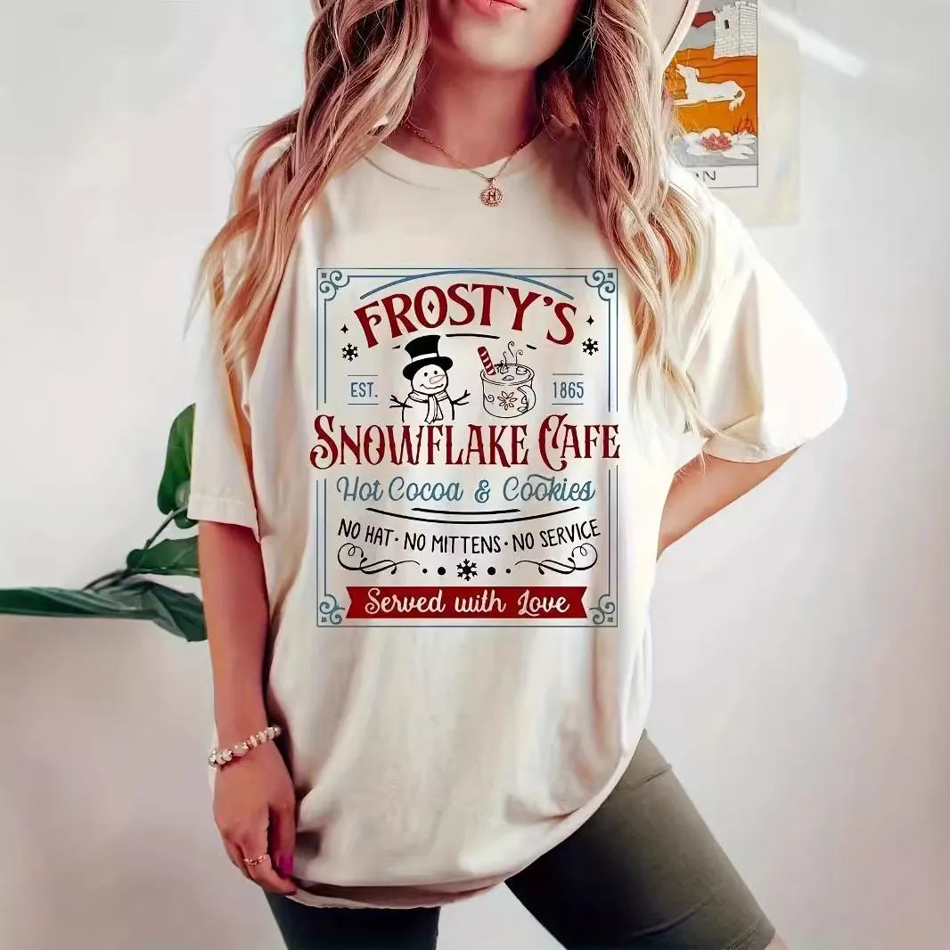 Christmas Printed Crew Neck Short Sleeve Cotton T-Shirt