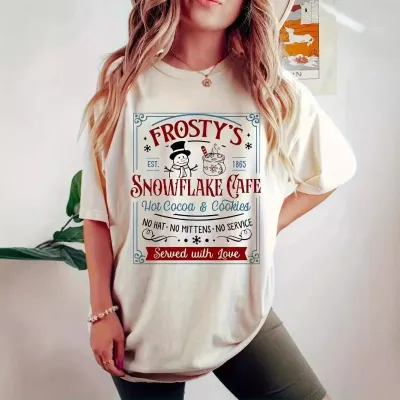 Christmas Printed Crew Neck Short Sleeve Cotton T-Shirt