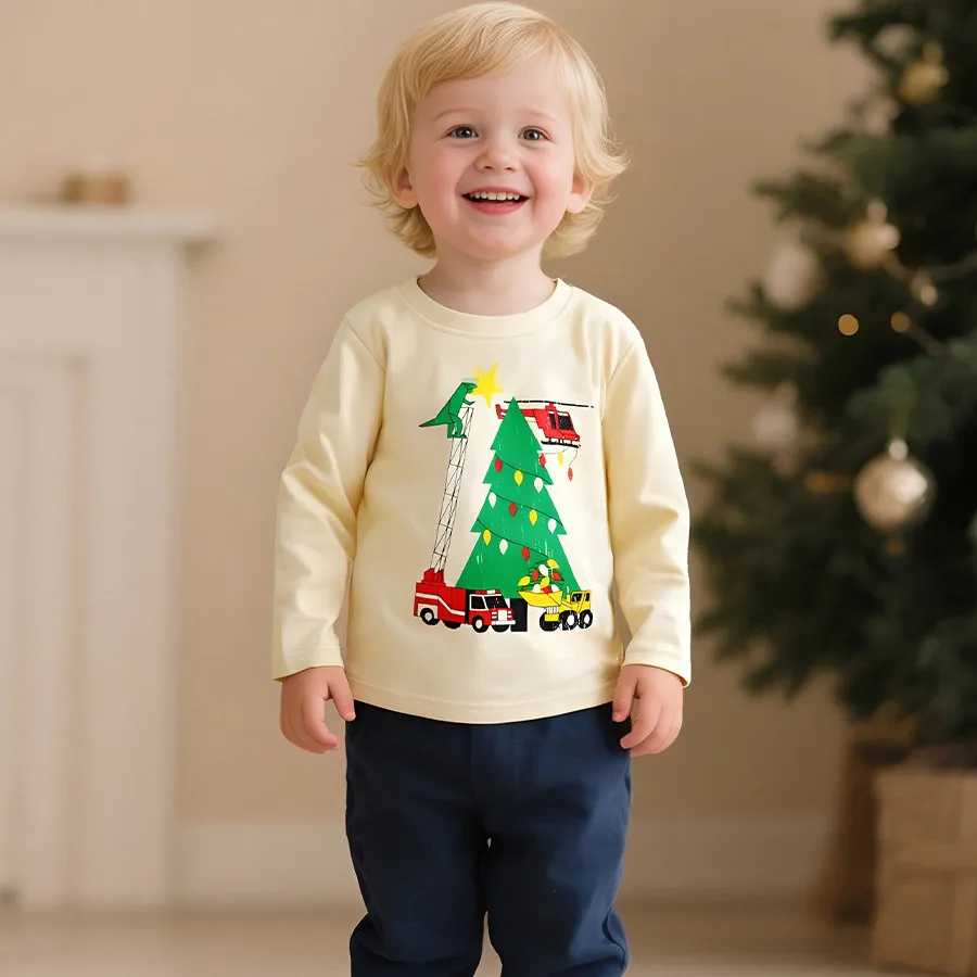 Kids Christmas Long Sleeve Cotton T-Shirt Party Top for Boys