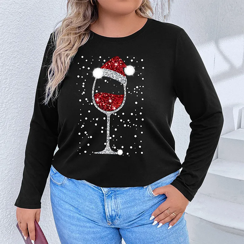 Women Christmas Long Sleeve T-Shirt Pullover Loose Fit