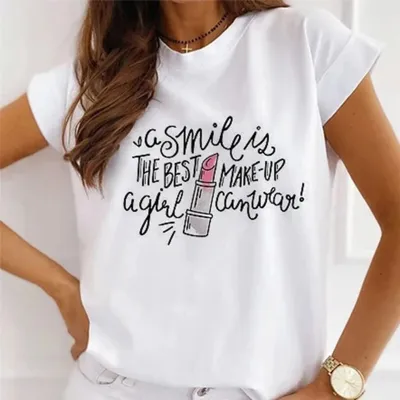Christmas Gift Printed Women Short-Sleeved Casual Crewneck T-Shirt Lovable Fresh Sweet Loose Modal Pullover
