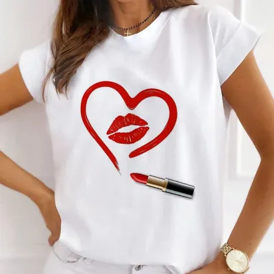 Christmas Gift Printed Women Short-Sleeved Casual Crewneck T-Shirt Lovable Fresh Sweet Loose Modal Pullover