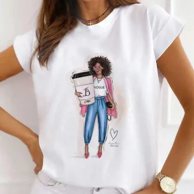 Christmas Gift Printed Women Short-Sleeved Casual Crewneck T-Shirt Lovable Fresh Sweet Loose Modal Pullover
