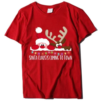 Christmas Short-Sleeved Santa Claus Printed Cotton Blend T-Shirt