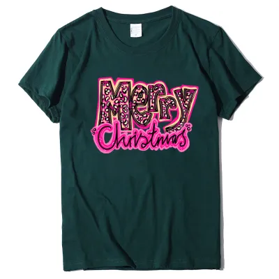 Christmas Short-Sleeved Santa Claus Printed Cotton Blend T-Shirt