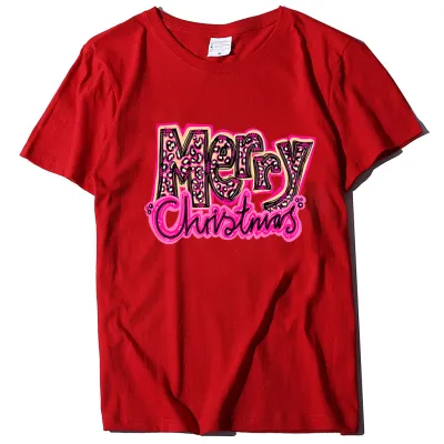 Christmas Short-Sleeved Santa Claus Printed Cotton Blend T-Shirt