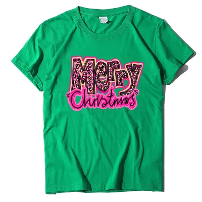Christmas Short-Sleeved Santa Claus Printed Cotton Blend T-Shirt