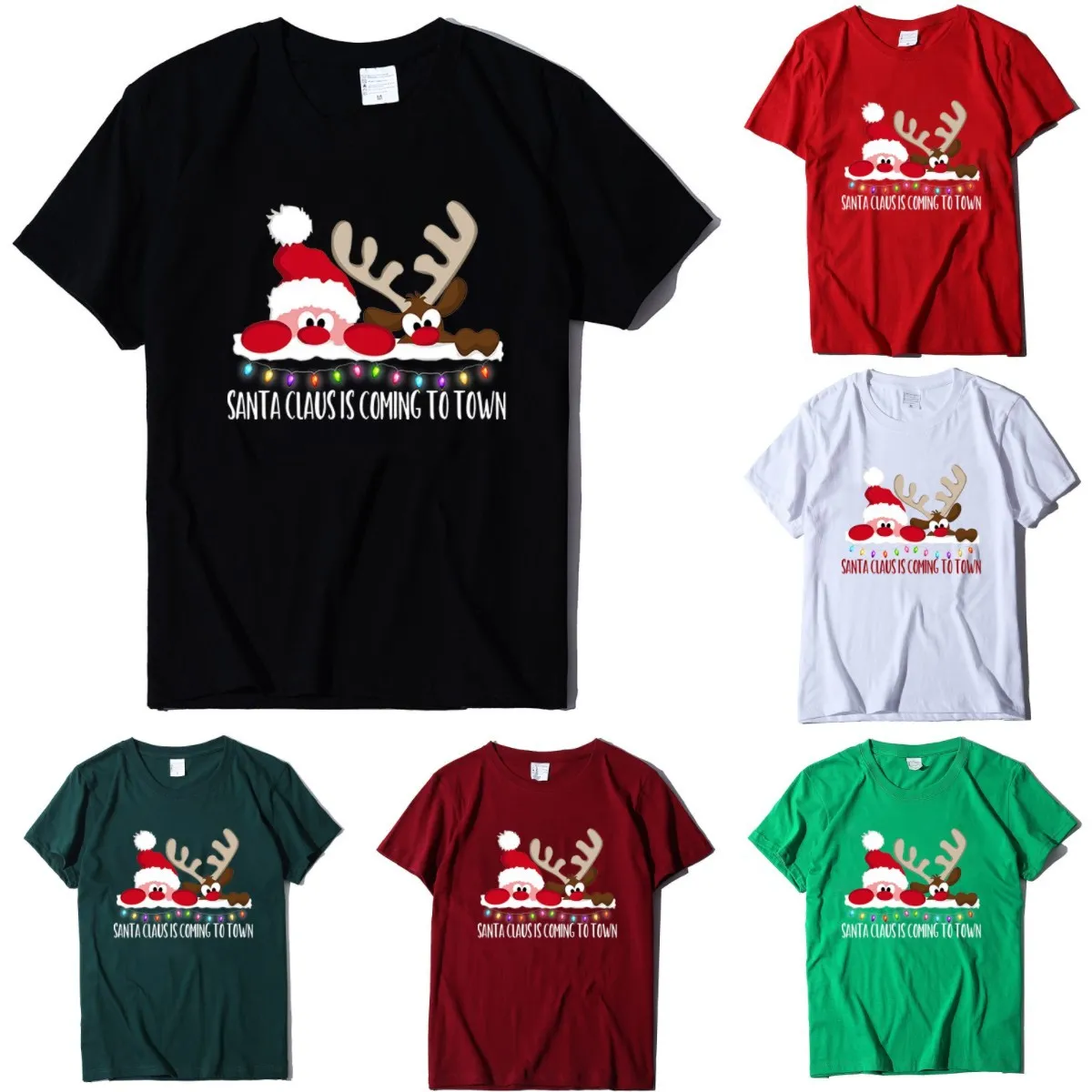 Christmas Short-Sleeved Santa Claus Printed Cotton Blend T-Shirt
