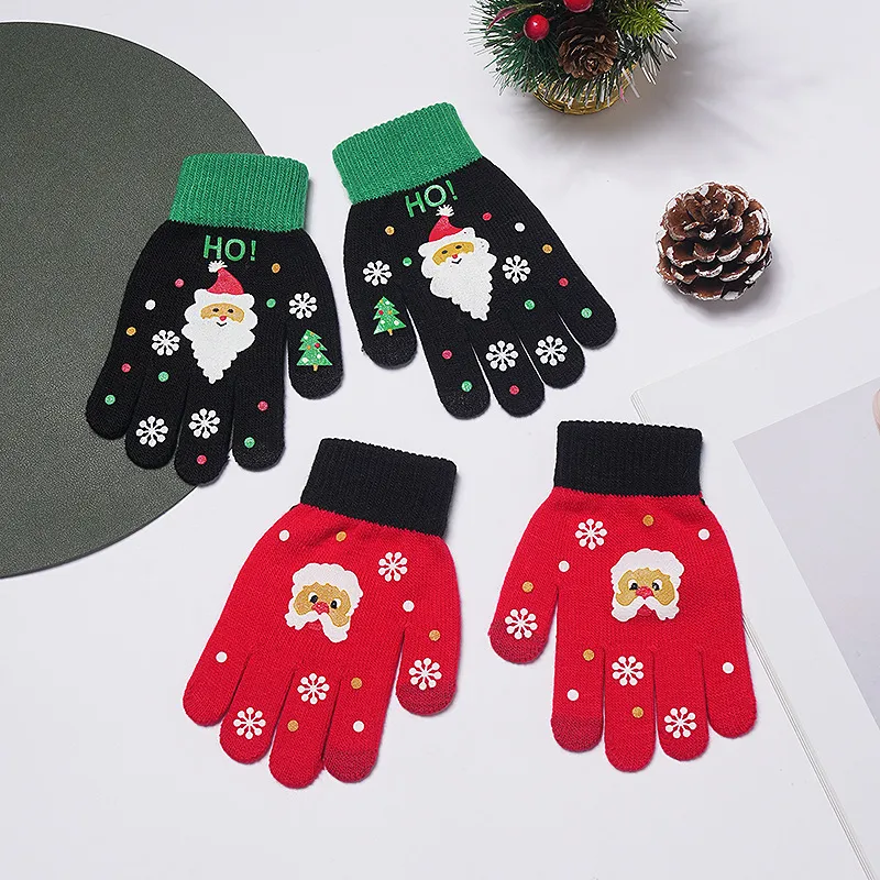 Christmas Autumn Winter Adult Children Cold-Proof Warm Knitted Touch Screen Wool Gloves