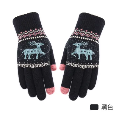Christmas Jacquard Double Layer Fawn Touch Screen Mittens