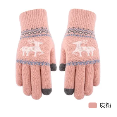 Christmas Jacquard Double Layer Fawn Touch Screen Mittens