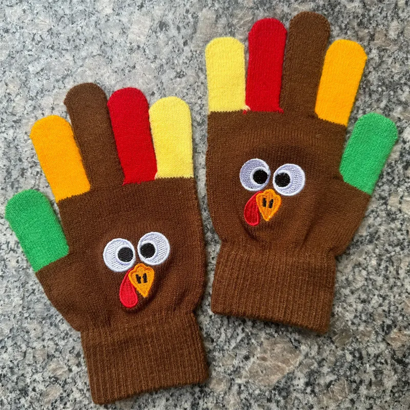Handmade Knitted Thanksgiving Autumn Winter Warm Party Christmas Finger Gloves