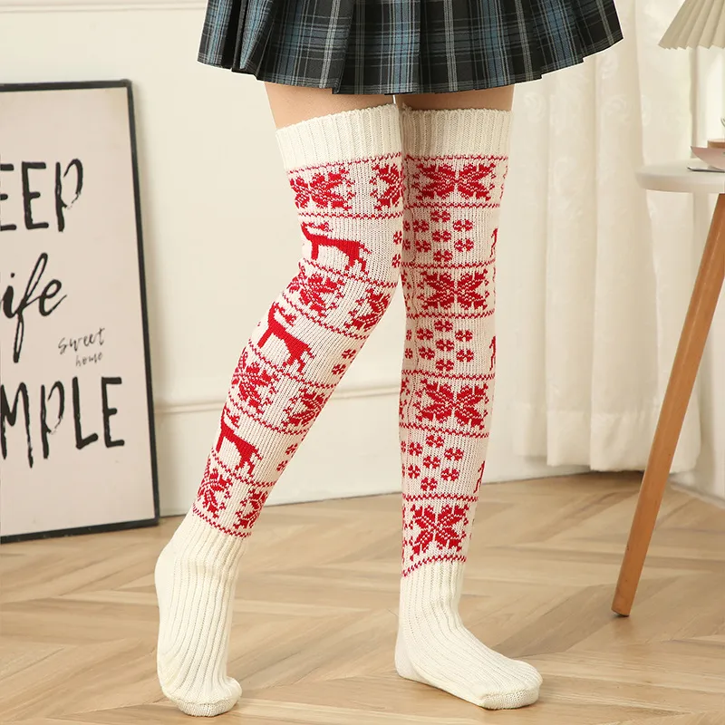 Christmas Jacquard Knitted Over Knee Socks Stockings Sweet Style