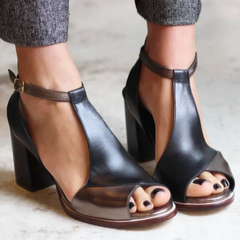 Fashionable Summer High Heel Peep Toe Buckle Sandals Plus Size