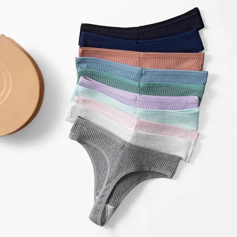 Women Sexy Solid Color Cotton Thong Panties