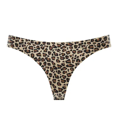 Women Sexy Leopard Seamless Ice Silk Low Waist Breathable Thong Panties