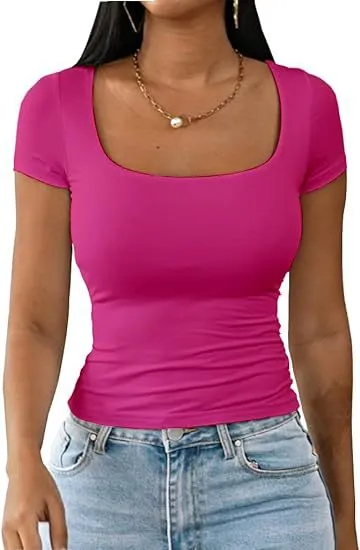 Summer U-Neck Women Casual Slim-Fit Short-Sleeve T-Shirt