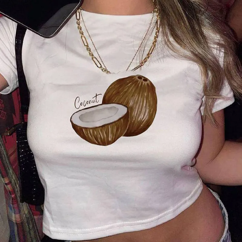 Women Street Hipster Coconut Printed Short Sleeve Crop T-Shirt