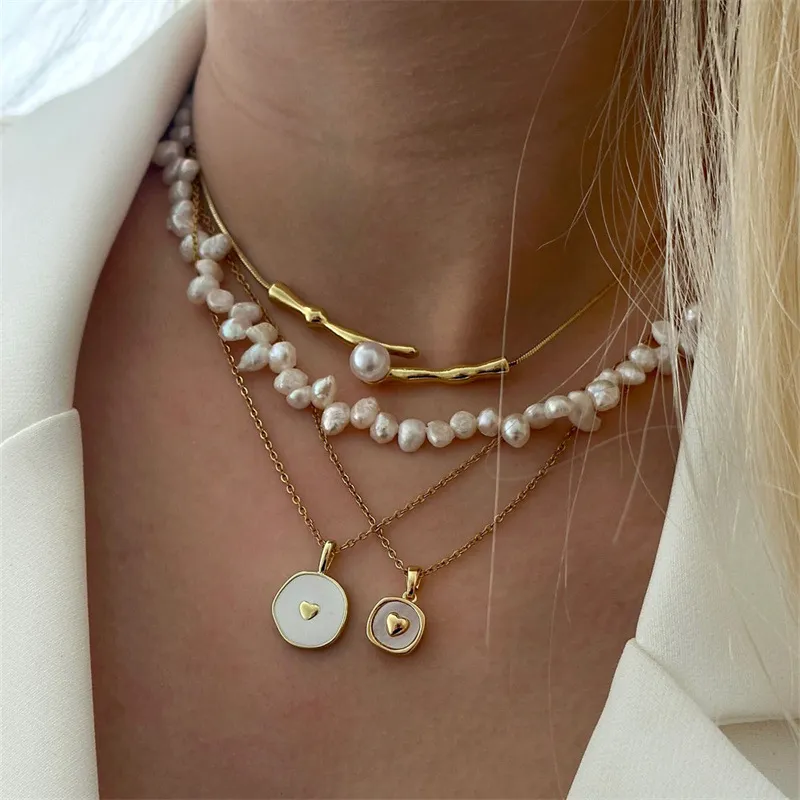 Women Fashion Multi-Layer Imitation Pearl Metal Oil Drop Pendant Necklace Set
