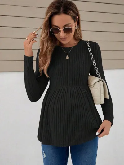 Pregnant Women Casual Solid Color Long-Sleeve T-Shirt