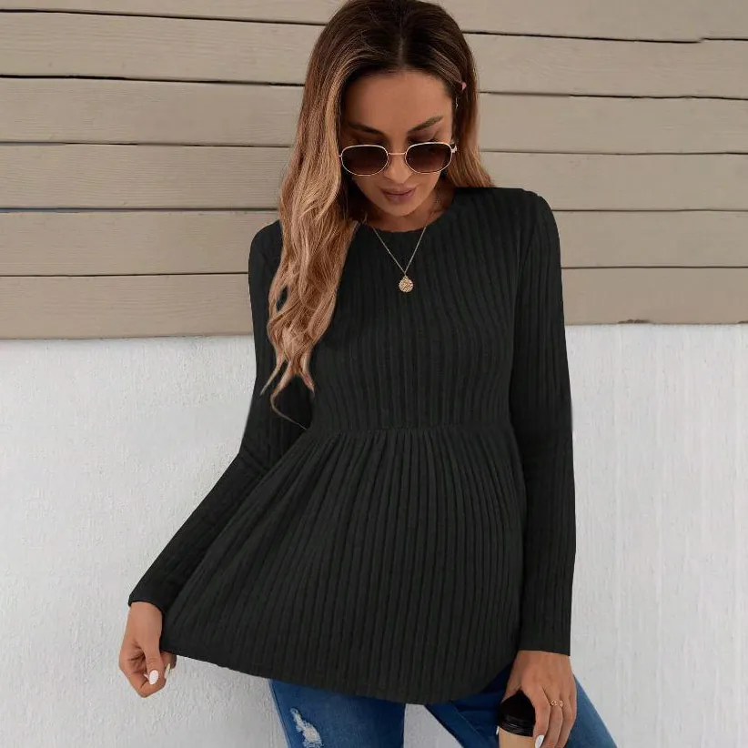 Pregnant Women Casual Solid Color Long-Sleeve T-Shirt