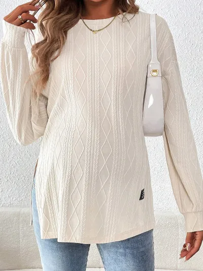 Pregnant Women Casual Solid Color Long-Sleeve Split Loose Sweatshirt