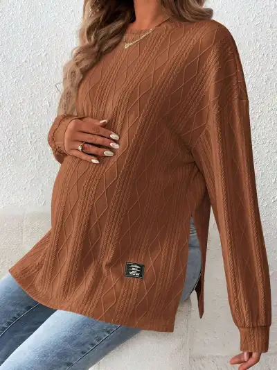 Pregnant Women Casual Solid Color Long-Sleeve Split Loose Sweatshirt