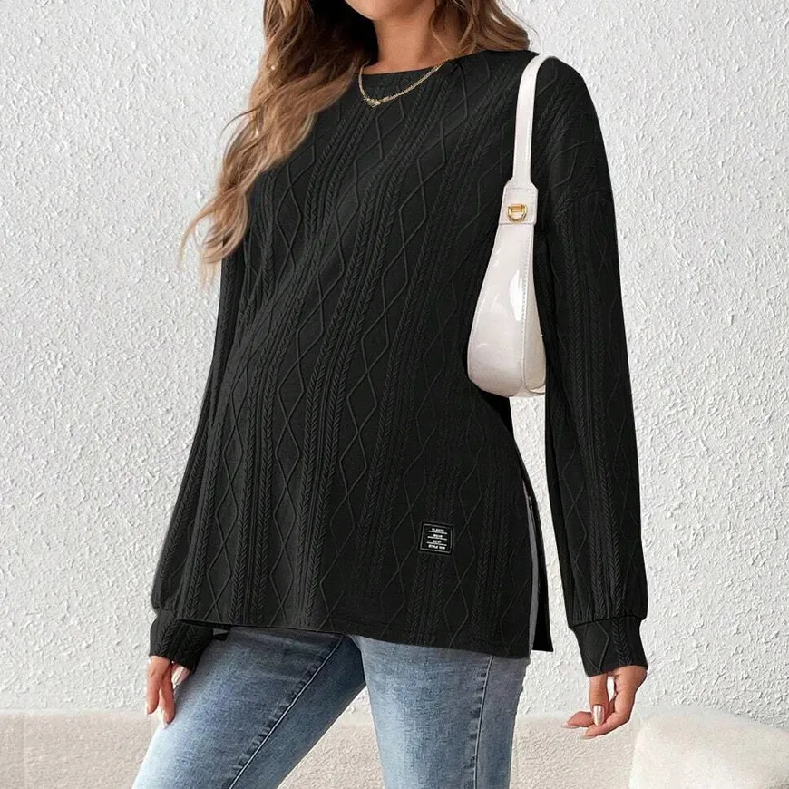 Pregnant Women Casual Solid Color Long-Sleeve Split Loose Sweatshirt