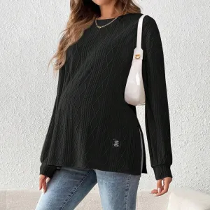 Pregnant Women Casual Solid Color Long-Sleeve Split Loose Sweatshirt