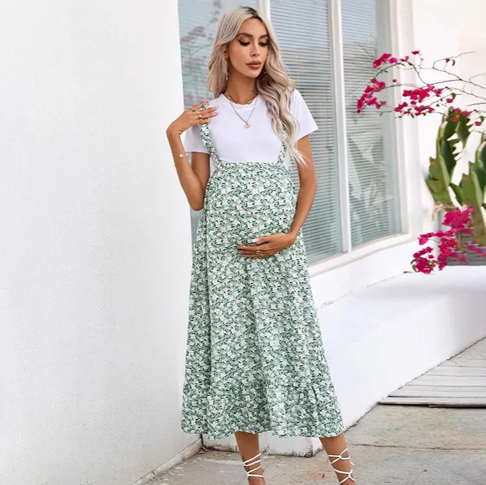 Pregnant Women Fashion Casual Floral Printed Strap Skirt