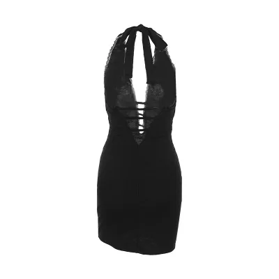Women Fashion Sexy Hollow Back V-Neck Hip Lace Dress