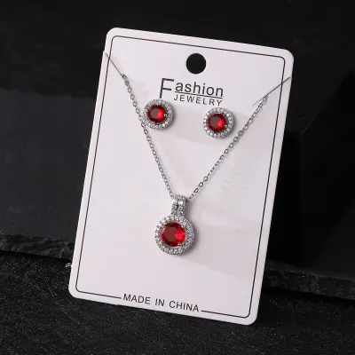Women Fashion Simple Solid Color Zircon Earrings Necklace Two-Piece Set