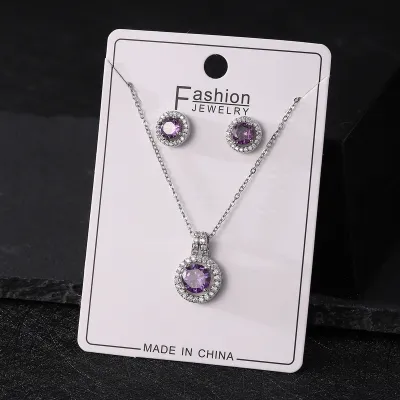 Women Fashion Simple Solid Color Zircon Earrings Necklace Two-Piece Set