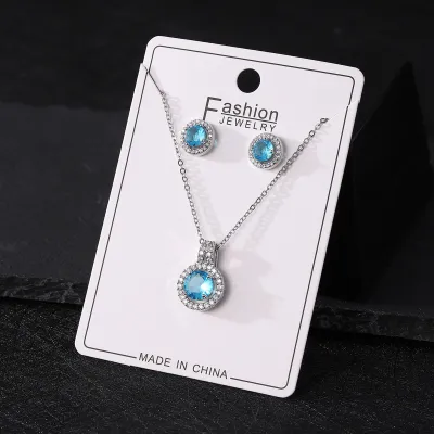 Women Fashion Simple Solid Color Zircon Earrings Necklace Two-Piece Set