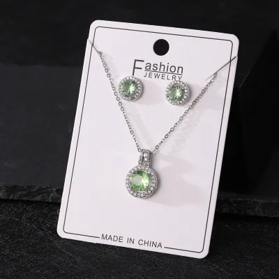 Women Fashion Simple Solid Color Zircon Earrings Necklace Two-Piece Set